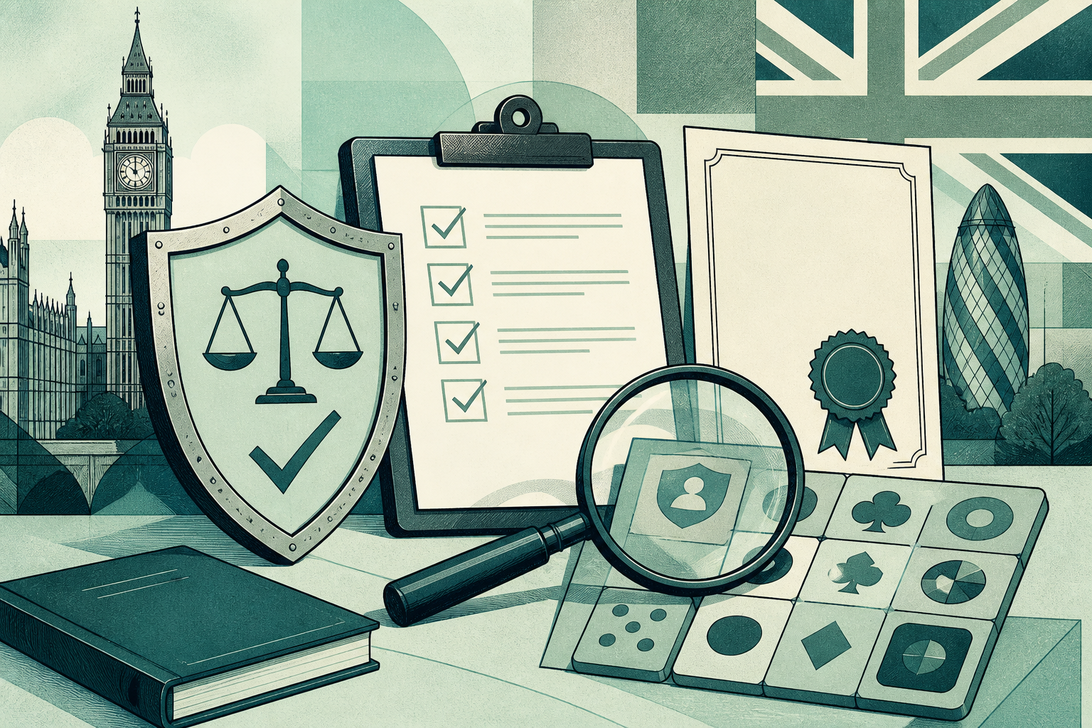 An editorial inspection desk with a shield and checklist